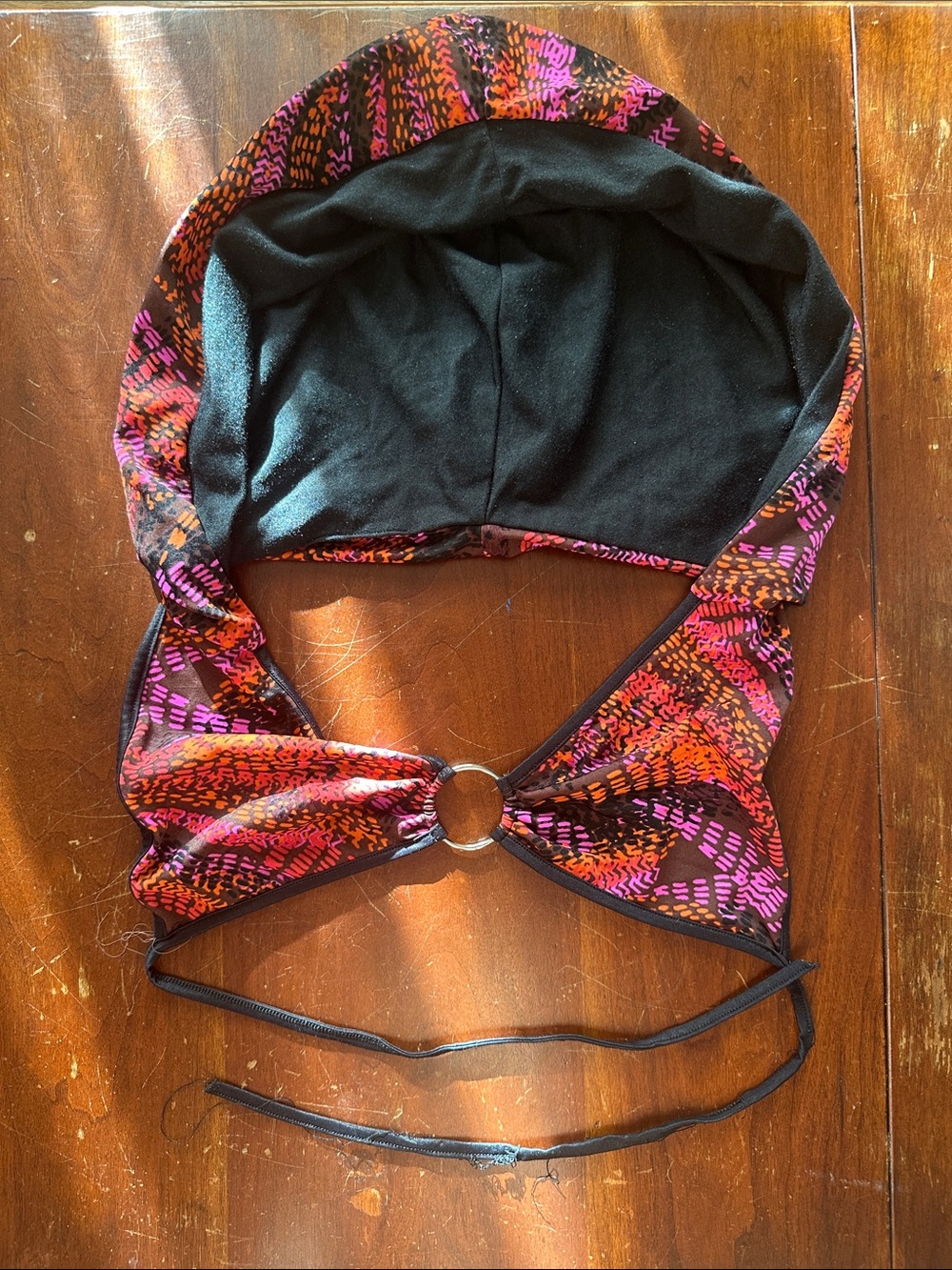 Festival Top 🥳 Women’s Pink & Orange Patterned Swim Hood with Ring Detail
